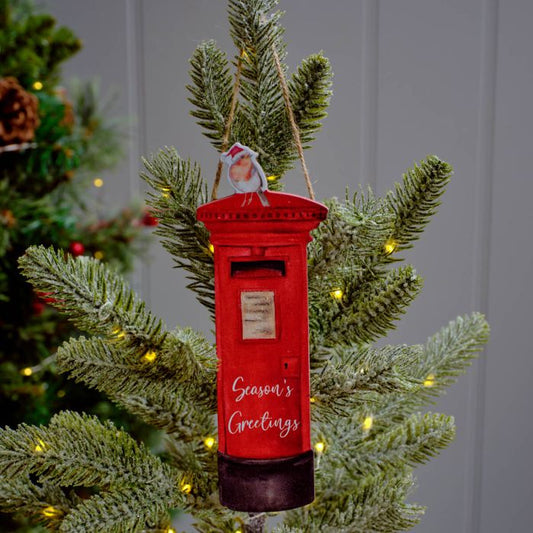 CHRISTMAS ROBIN POSTBOX WOOD HANGER SEASONS GREETINGS