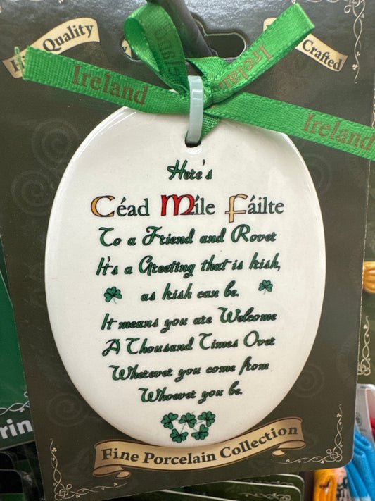 Ceramic Hanging Ornament Cead Mile Failte