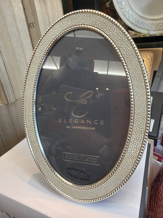 Metal Plated Champagne Faux Shagreen Oval Photo Frame - 4” x 6”