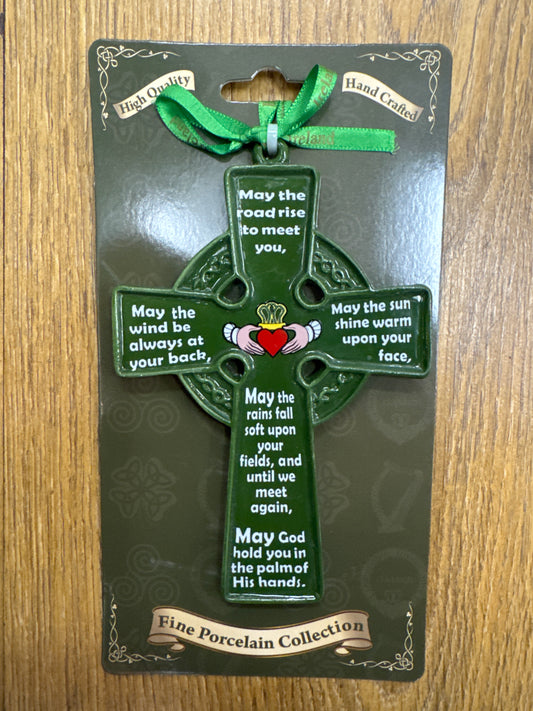 Ceramic Hanging Ornament Irish Blessing Cross Green