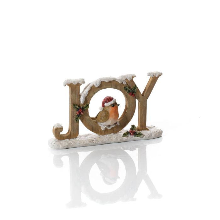 FESTIVE ROBIN RESIN JOY ORNAMENT