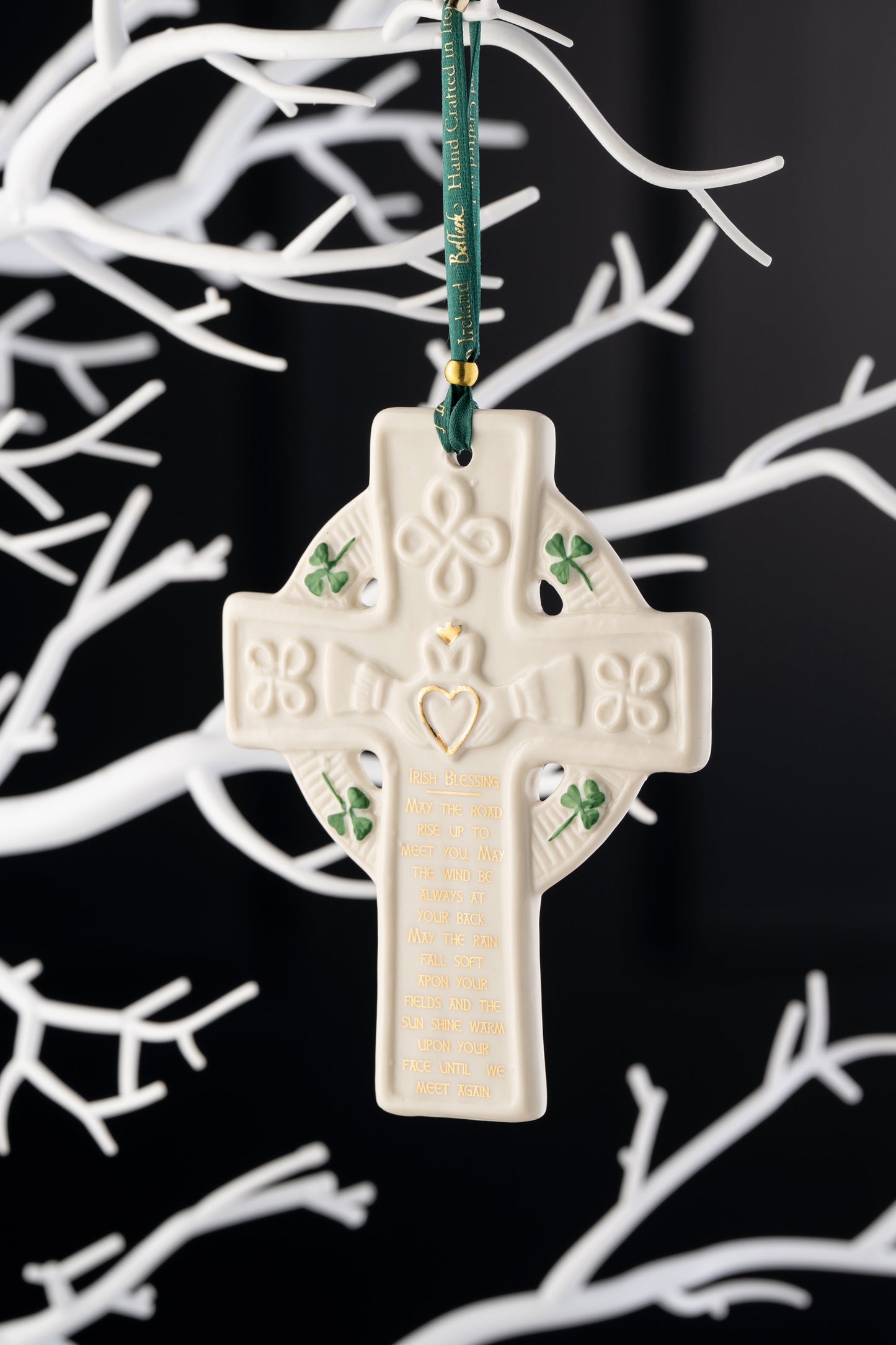Belleek Claddagh Blessing Cross
