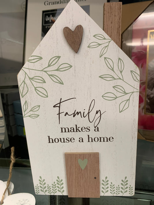 Family makes a house a home wooden block