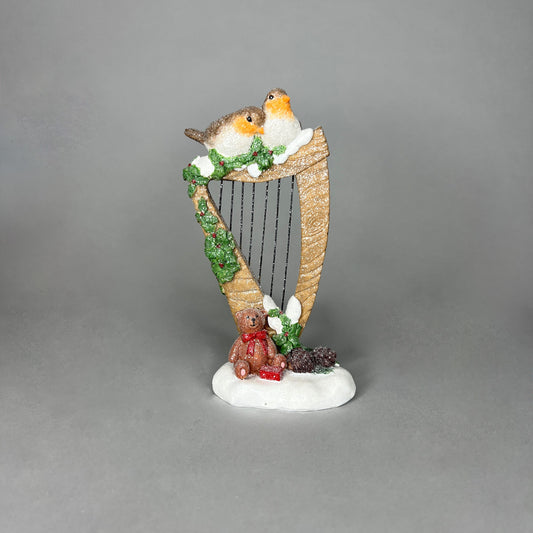 Traditional Irish Christmas Harp with Robins 16.5cm