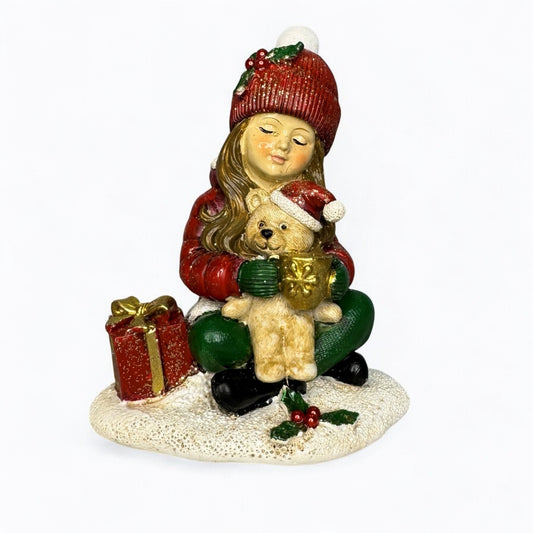 Christmas girl holding teddy 7.5x9cm