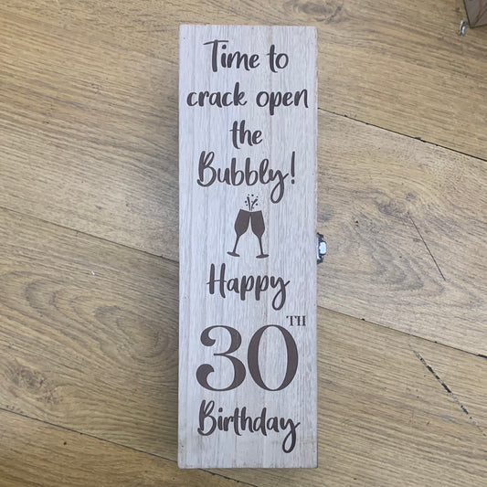 30th Birthday Bottle Holder Box Natural Wood
