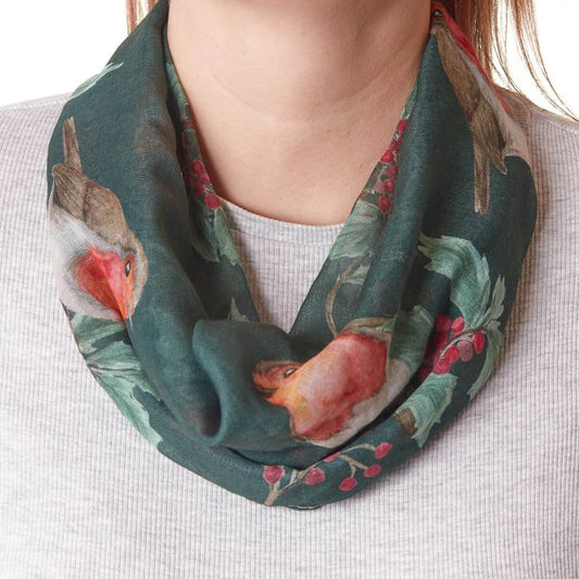 XMAS ROBIN SCARF WITH HOLLY