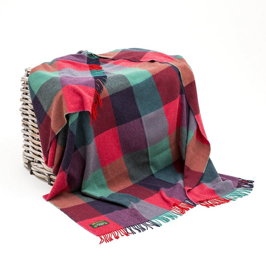 Lambswool Throw Bright Pink, Purple And Teal Block Check