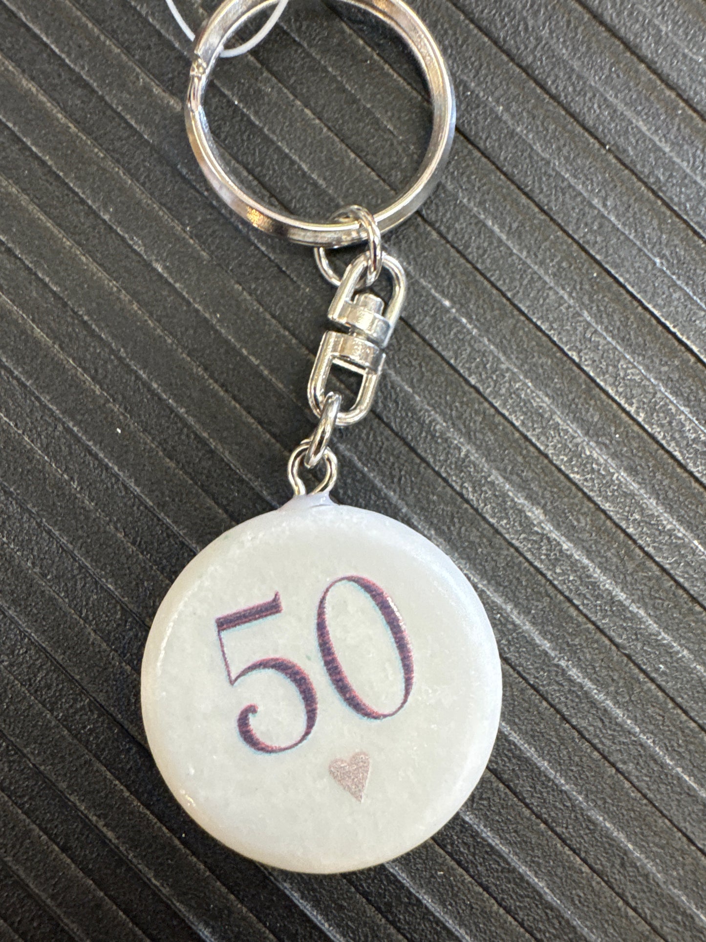 50th Birthday Marble Stone Key Ring