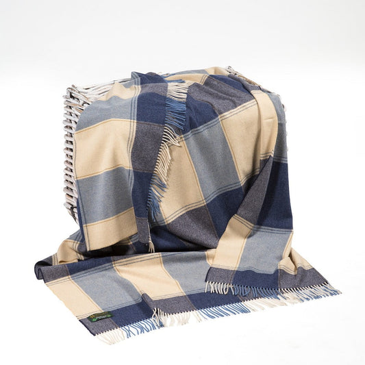 Lambswool Throw Beige Navy Large Block