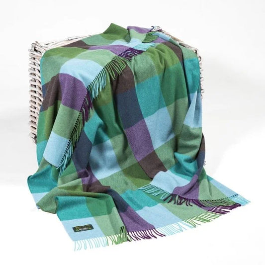 Lambswool Throw Green Blue Marine Block