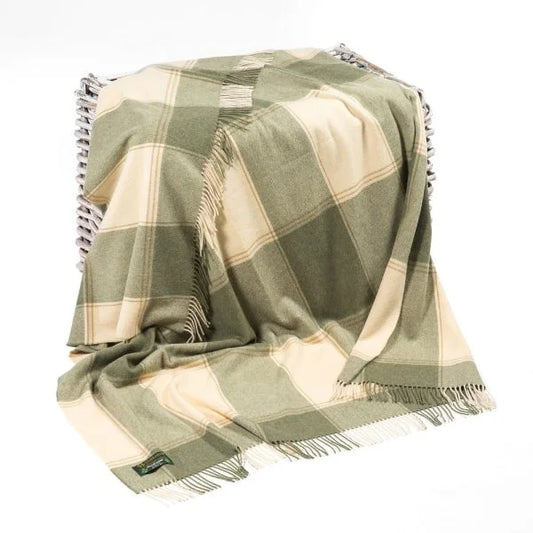 Lambswool Throw Green and Cream Check