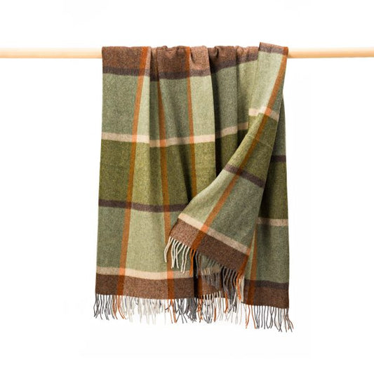 Lambswool Throw Green Brown Orange Cream Check