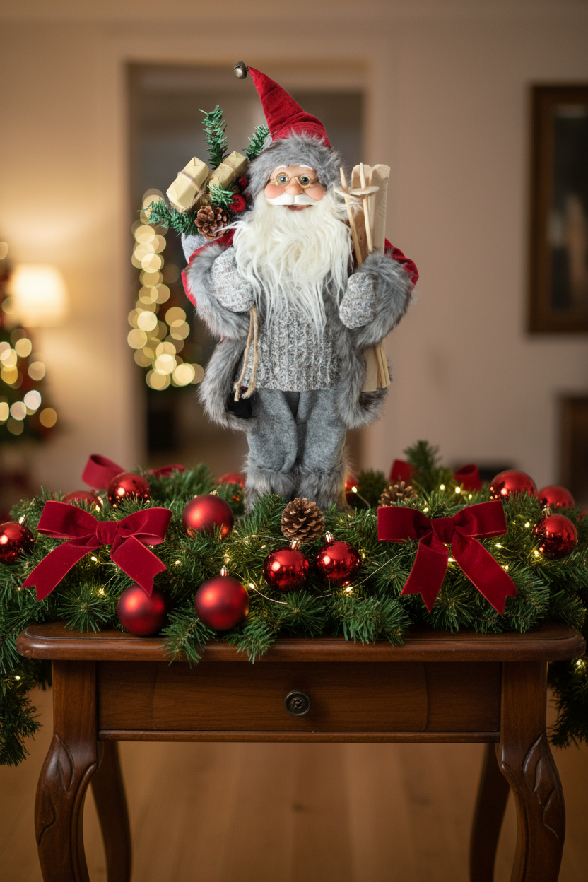 Soft santa with skiis Grey