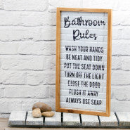 BATHROOM RULES METAL PLAQUE WHITE BRICK EFFECT