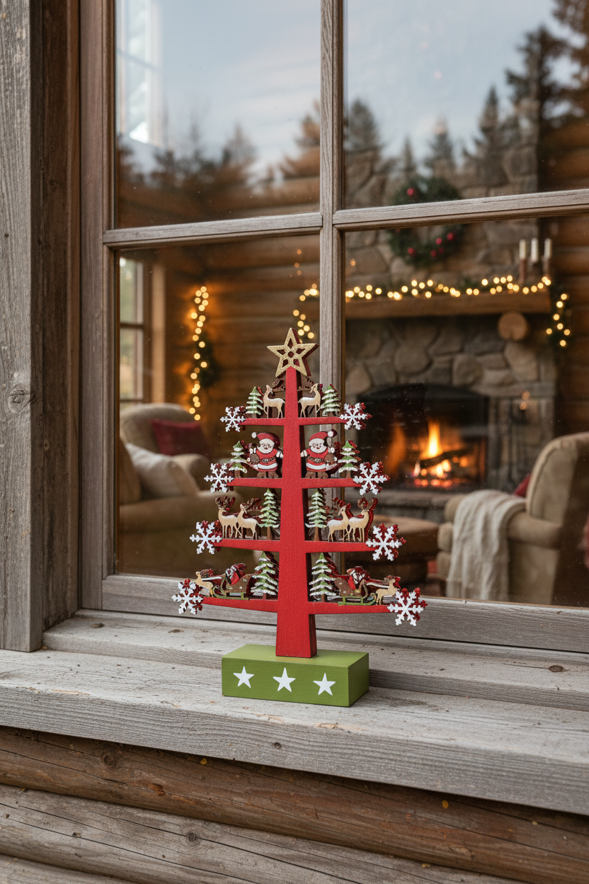 Red wooden Christmas Tree