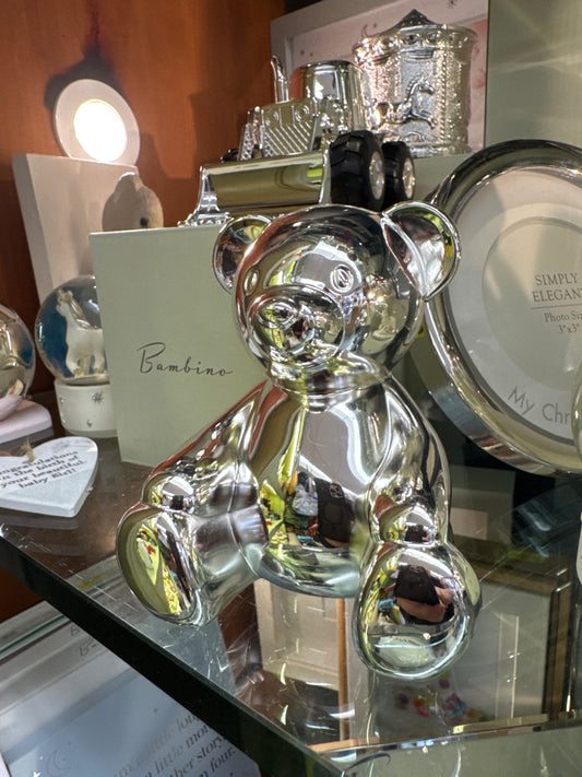 Silver Plated Teddy Bear Money Box