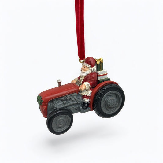 Santa in Traditional tractor tree trim 8x5.5x9cm