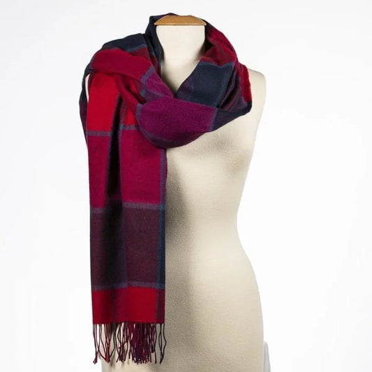 Oversized Merino Scarf Navy Red Purple Block