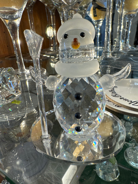 Snowman on Mirror Base Crystal Figurine