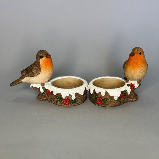 Christmas robins w/t light holder 2ass 12.5x6.5x8cm