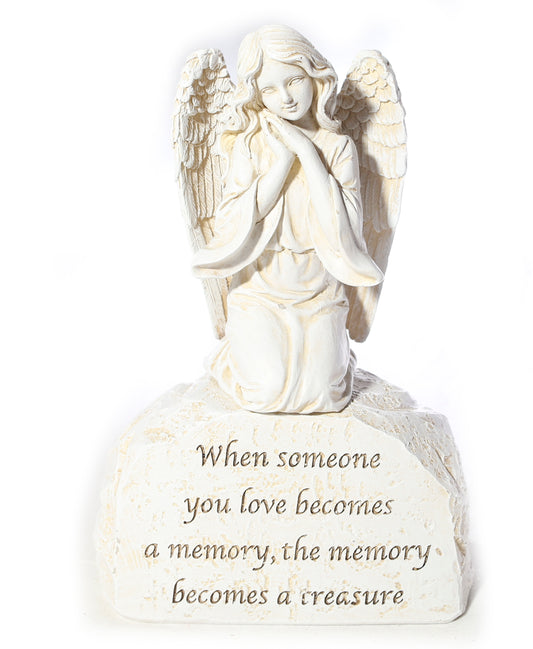 Memorial Angel kneeling on stone Grave Stone