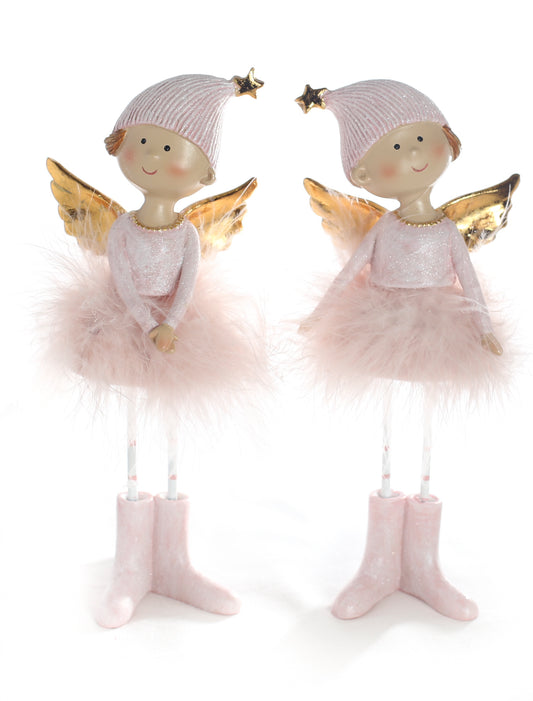 Standing Pink Angel with gold wing, feather skirt