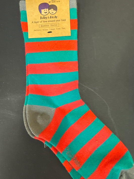 Polly & Andy Bamboo Mayo Socks Red & Green Adult 6-9
