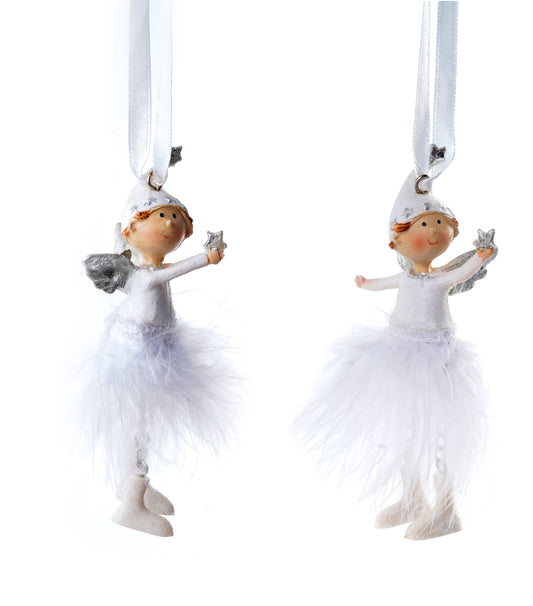 Hanging white angels with feather skirt
