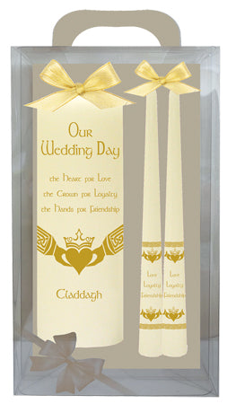Wedding Candle 8 Inch Gift Boxed Claddagh  Cream & Gold