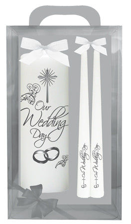 Wedding Candle 8 Inch Gift Boxed Rings Silver & White