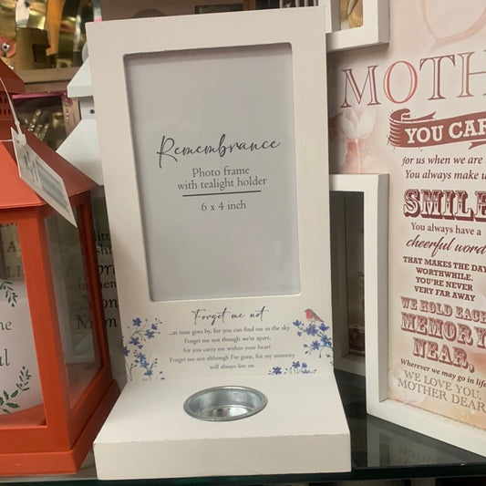 Robin Forget Me Not Photo Frame White Wood with Tealight Holder