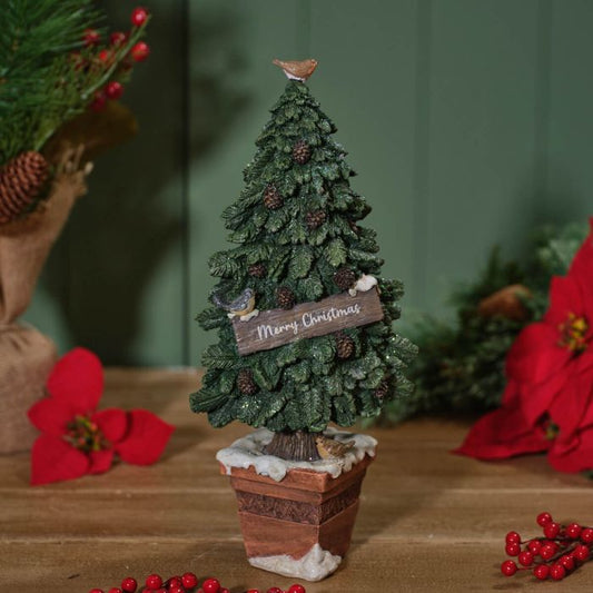 MERRY CHRISTMAS RESIN TREE ORNAMENT WITH ROBIN