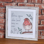 FLORAL ROBIN FRAMED PRINT WOODEN FOLIAGE
