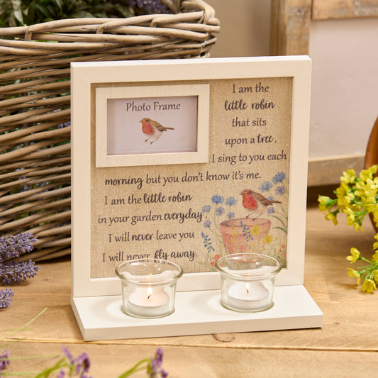 ROBIN FLORAL SENTIMENT PHOTO FRAME TEALIGHT HOLDER