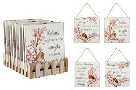ROBIN REMEMBER PLAQUE PINK FLOWERS
