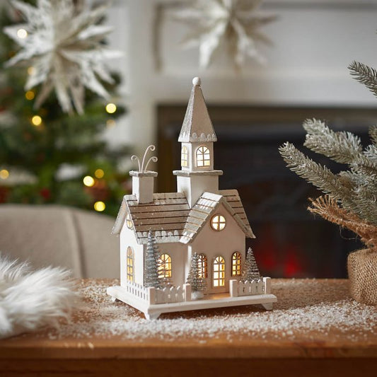 XMAS LED CHURCH ORNAMENT WHITE