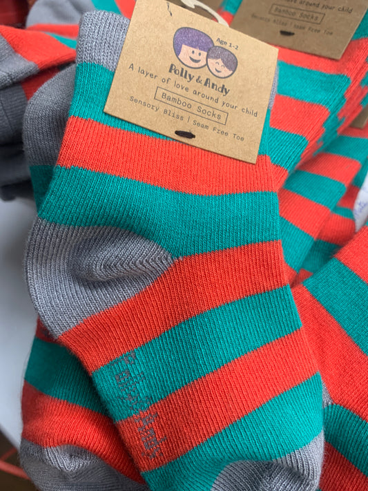 Polly & Andy Bamboo Mayo Socks Red & Green Age 3-4