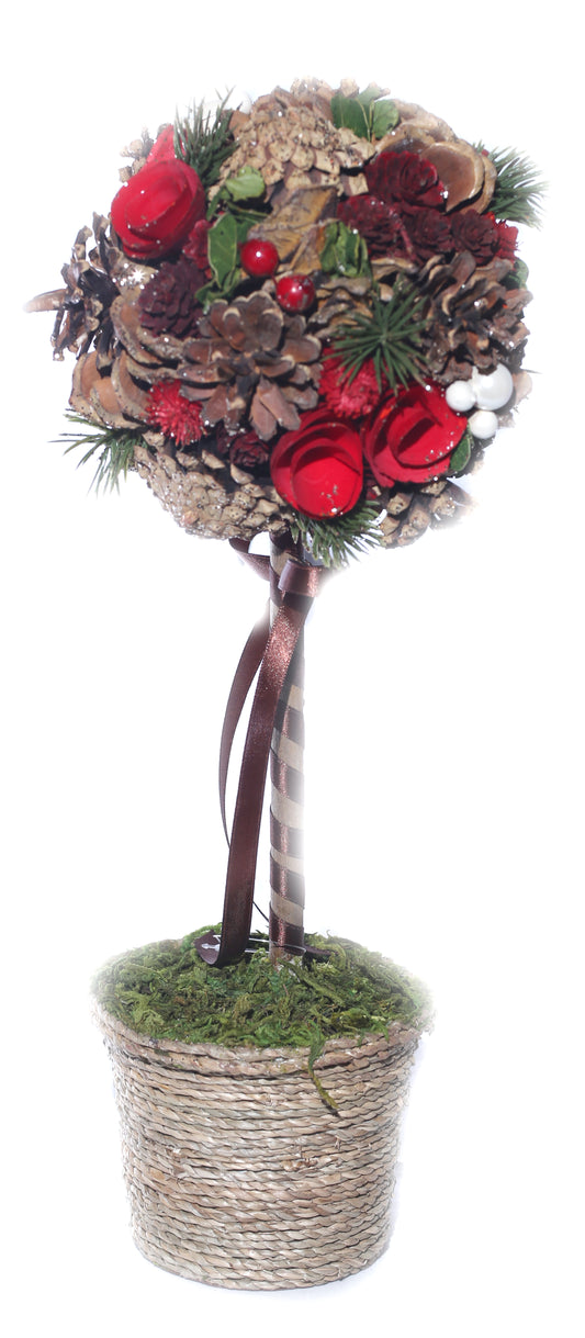 Topiary tree with cones,poppies,berries and leaves