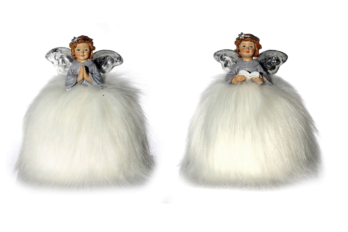 Large Silver/grey Angels with faux fur