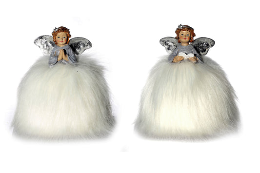 Large Silver/grey Angels with faux fur