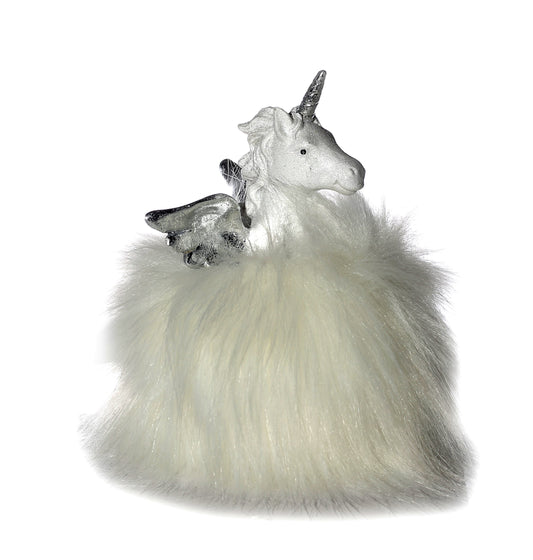 Silver/grey unicorn with faux fur 10x10x13cm