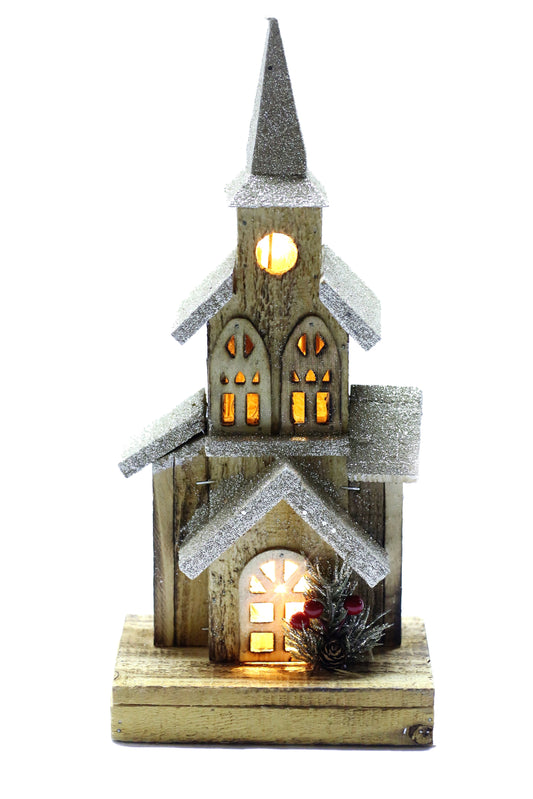 Wooden lightup Church with spire