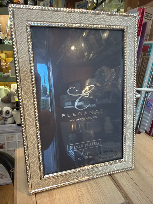 Metal Plated Champagne Faux Shagreen Photo Frame - 4” x 6”