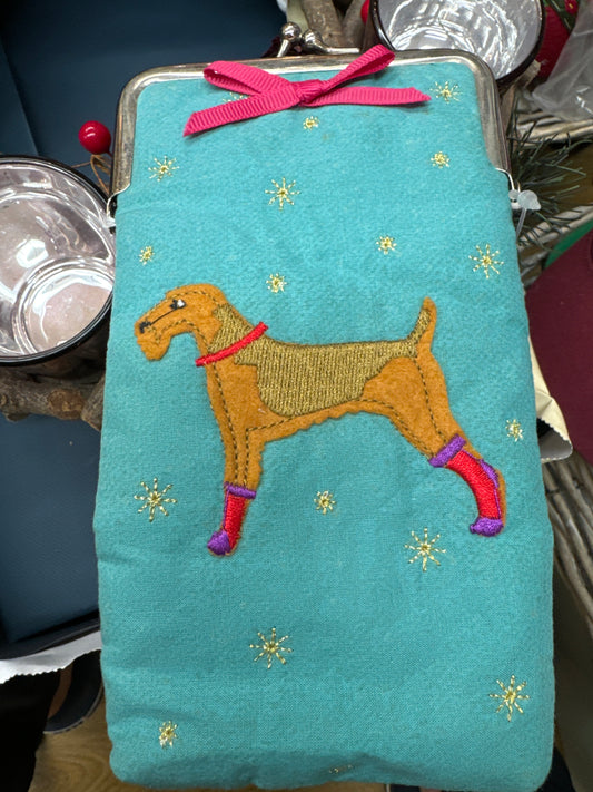 Gisela Graham Teal Dog Glasses Case