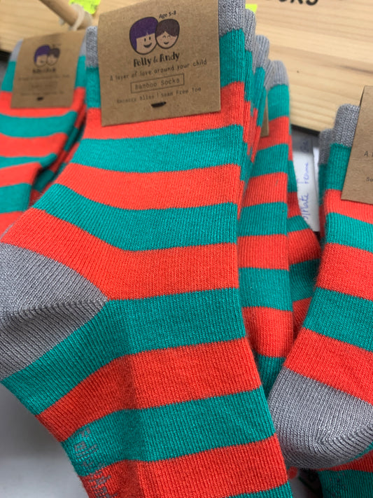 Polly & Andy Mayo Bamboo Socks Red & Green Age 5-8