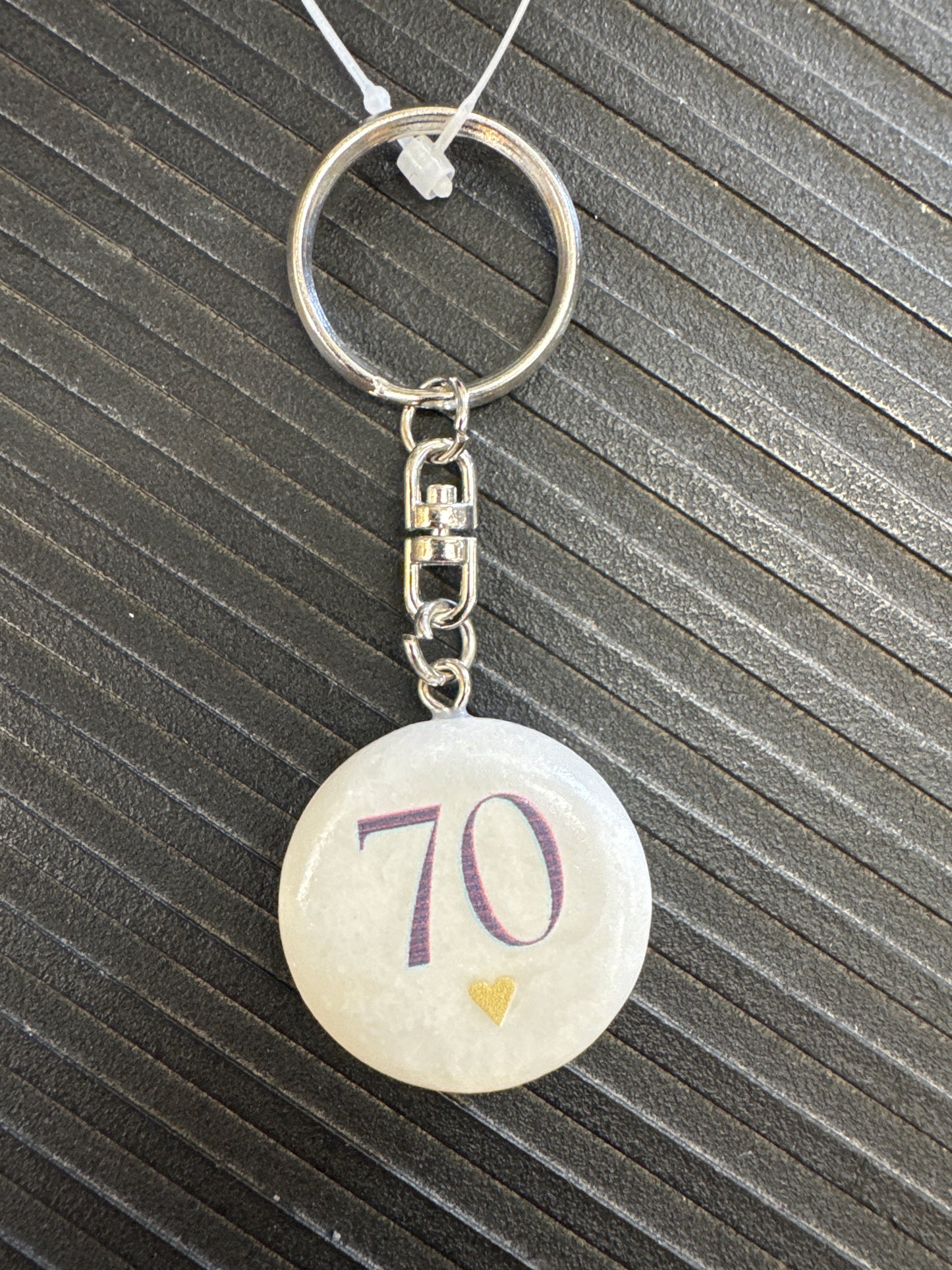 70th Birthday Marble Stone Key Ring