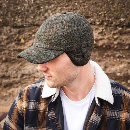 Baseball - Baseball Caps with ear flaps Green Black Herringbone L/60/7⅜