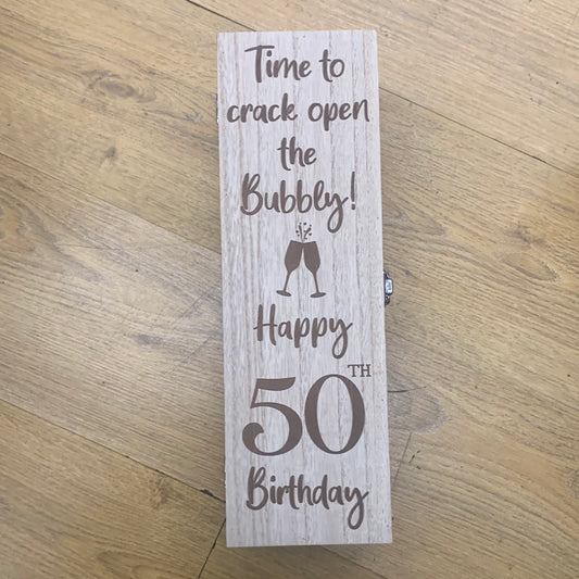 50th Birthday Bottle Holder Box Natural Wood