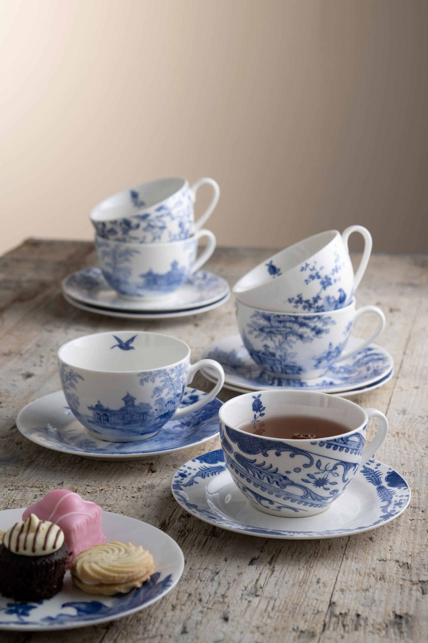 Aynsley Archive Blue Teacups & Saucers Set of 6